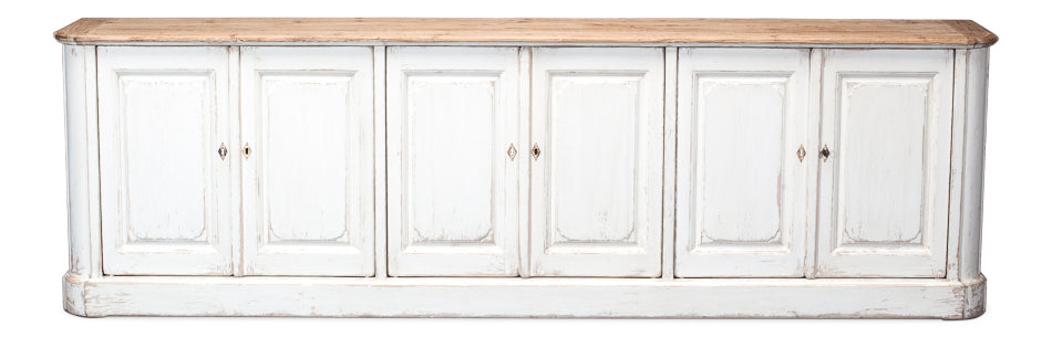 Antique Whitewash Sideboard - 6 Door