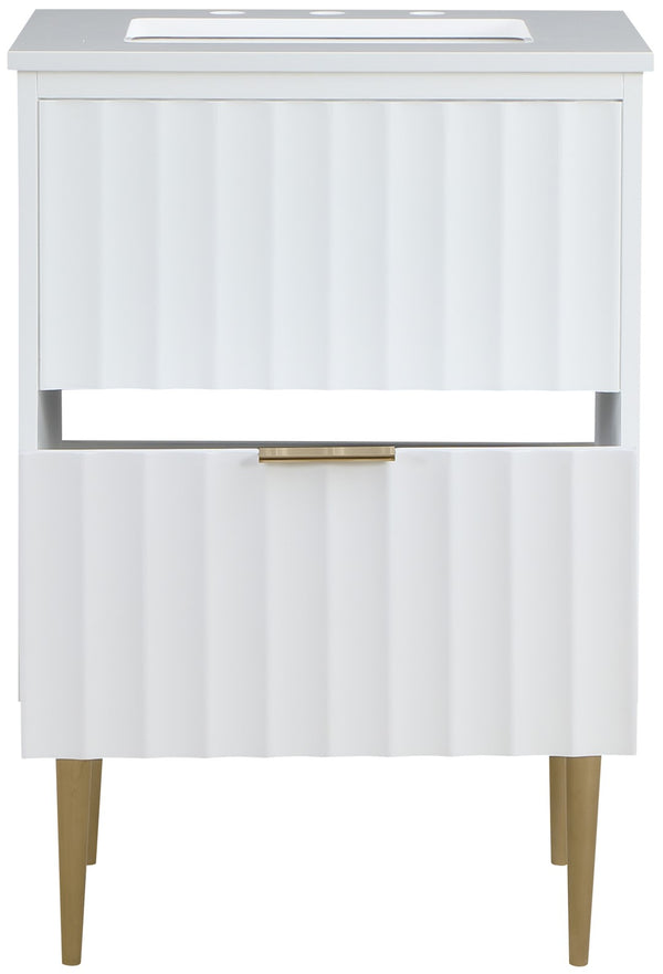 Modernist Quartz / Solid Wood / MDF / Stainless Steel Contemporary White Bathroom Vanity - 24" W x 20" D x 35" H