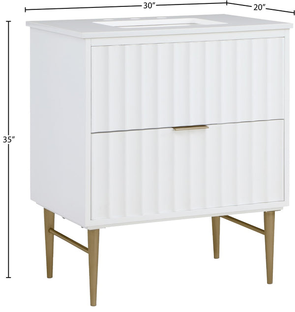 Modernist Quartz / Solid Wood / MDF / Stainless Steel Contemporary White Bathroom Vanity - 30" W x 20" D x 35" H