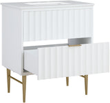 Modernist Quartz / Solid Wood / MDF / Stainless Steel Contemporary White Bathroom Vanity - 30" W x 20" D x 35" H