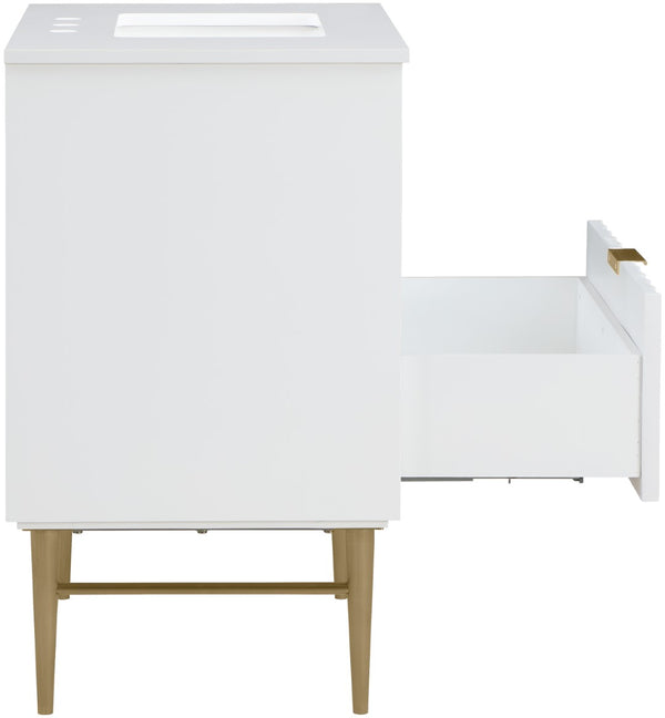 Modernist Quartz / Solid Wood / MDF / Stainless Steel Contemporary White Bathroom Vanity - 30" W x 20" D x 35" H