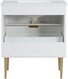 Modernist Quartz / Solid Wood / MDF / Stainless Steel Contemporary White Bathroom Vanity - 30" W x 20" D x 35" H