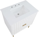 Modernist Quartz / Solid Wood / MDF / Stainless Steel Contemporary White Bathroom Vanity - 30" W x 20" D x 35" H