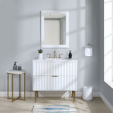 Modernist Quartz / Solid Wood / MDF / Stainless Steel Contemporary White Bathroom Vanity - 36" W x 20" D x 35" H