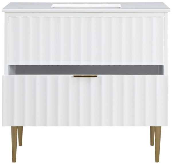 Modernist Quartz / Solid Wood / MDF / Stainless Steel Contemporary White Bathroom Vanity - 36" W x 20" D x 35" H