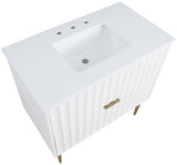 Modernist Quartz / Solid Wood / MDF / Stainless Steel Contemporary White Bathroom Vanity - 36" W x 20" D x 35" H