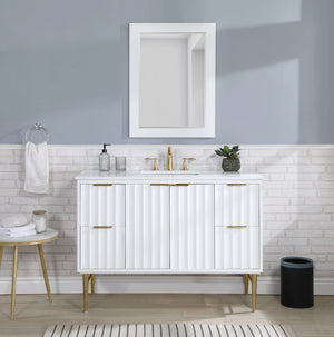 Modernist Quartz / Solid Wood / MDF / Stainless Steel Contemporary White Bathroom Vanity - 48" W x 20" D x 35" H