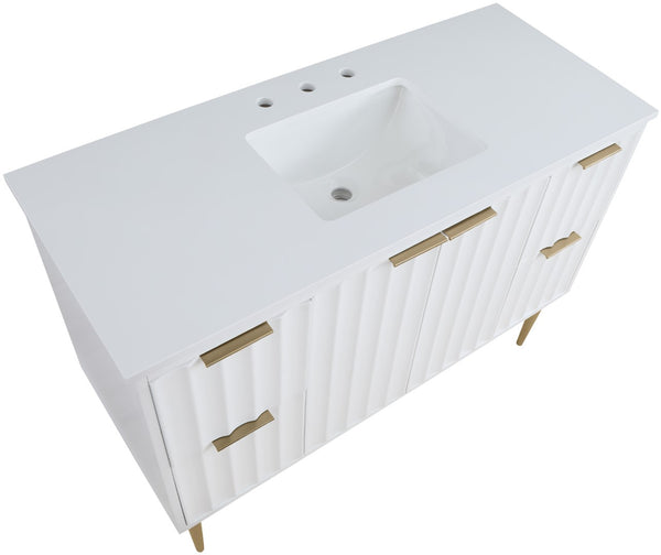 Modernist Quartz / Solid Wood / MDF / Stainless Steel Contemporary White Bathroom Vanity - 48" W x 20" D x 35" H