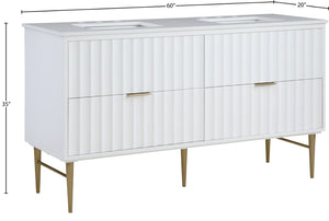 Modernist Quartz / Solid Wood / MDF / Stainless Steel Contemporary White Bathroom Vanity - 60" W x 20" D x 35" H