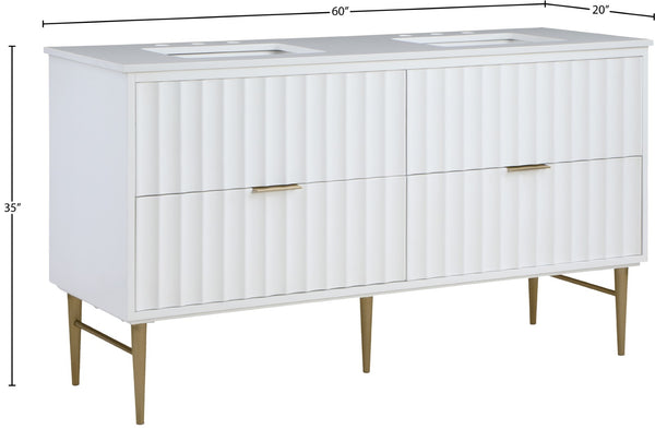 Modernist Quartz / Solid Wood / MDF / Stainless Steel Contemporary White Bathroom Vanity - 60" W x 20" D x 35" H