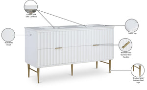 Modernist Quartz / Solid Wood / MDF / Stainless Steel Contemporary White Bathroom Vanity - 60" W x 20" D x 35" H