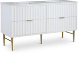 Modernist Quartz / Solid Wood / MDF / Stainless Steel Contemporary White Bathroom Vanity - 60" W x 20" D x 35" H