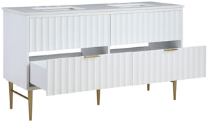 Modernist Quartz / Solid Wood / MDF / Stainless Steel Contemporary White Bathroom Vanity - 60" W x 20" D x 35" H