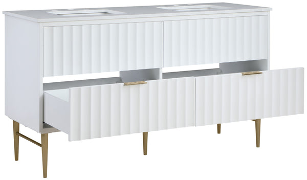 Modernist Quartz / Solid Wood / MDF / Stainless Steel Contemporary White Bathroom Vanity - 60" W x 20" D x 35" H