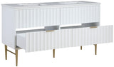 Modernist Quartz / Solid Wood / MDF / Stainless Steel Contemporary White Bathroom Vanity - 60" W x 20" D x 35" H