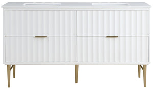 Modernist Quartz / Solid Wood / MDF / Stainless Steel Contemporary White Bathroom Vanity - 60" W x 20" D x 35" H