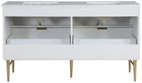 Modernist Quartz / Solid Wood / MDF / Stainless Steel Contemporary White Bathroom Vanity - 60" W x 20" D x 35" H