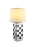 Noralie Glam/Modern Table Lamp Mirrored Base • Faux Diamonds (Acrylic Inlay), 4mm Clear Glass • White Shade (Fabric/Cloth) 40243-ACME