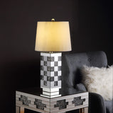 Noralie Glam/Modern Table Lamp Mirrored Base • Faux Diamonds (Acrylic Inlay), 4mm Clear Glass • White Shade (Fabric/Cloth) 40243-ACME