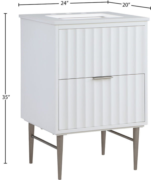 Modernist Quartz / Solid Wood / MDF / Stainless Steel Contemporary White Bathroom Vanity - 24" W x 20" D x 35" H