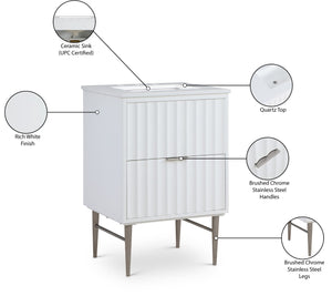 Modernist Quartz / Solid Wood / MDF / Stainless Steel Contemporary White Bathroom Vanity - 24" W x 20" D x 35" H