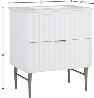 Modernist Quartz / Solid Wood / MDF / Stainless Steel Contemporary White Bathroom Vanity - 30" W x 20" D x 35" H
