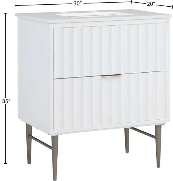 Modernist Quartz / Solid Wood / MDF / Stainless Steel Contemporary White Bathroom Vanity - 30" W x 20" D x 35" H