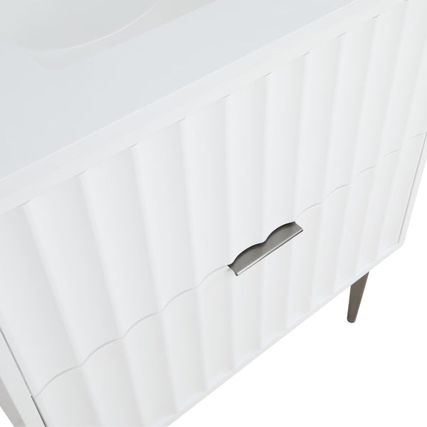 Modernist Quartz / Solid Wood / MDF / Stainless Steel Contemporary White Bathroom Vanity - 30" W x 20" D x 35" H