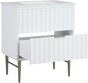 Modernist Quartz / Solid Wood / MDF / Stainless Steel Contemporary White Bathroom Vanity - 30" W x 20" D x 35" H