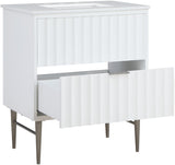 Modernist Quartz / Solid Wood / MDF / Stainless Steel Contemporary White Bathroom Vanity - 30" W x 20" D x 35" H