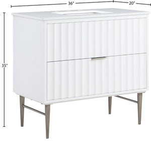 Modernist Quartz / Solid Wood / MDF / Stainless Steel Contemporary White Bathroom Vanity - 36" W x 20" D x 35" H