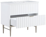 Modernist Quartz / Solid Wood / MDF / Stainless Steel Contemporary White Bathroom Vanity - 36" W x 20" D x 35" H