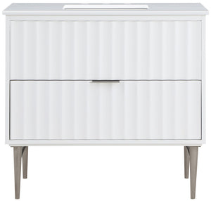 Modernist Quartz / Solid Wood / MDF / Stainless Steel Contemporary White Bathroom Vanity - 36" W x 20" D x 35" H