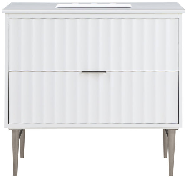Modernist Quartz / Solid Wood / MDF / Stainless Steel Contemporary White Bathroom Vanity - 36" W x 20" D x 35" H