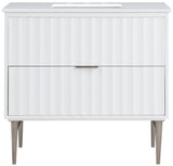 Modernist Quartz / Solid Wood / MDF / Stainless Steel Contemporary White Bathroom Vanity - 36" W x 20" D x 35" H