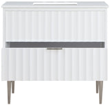 Modernist Quartz / Solid Wood / MDF / Stainless Steel Contemporary White Bathroom Vanity - 36" W x 20" D x 35" H