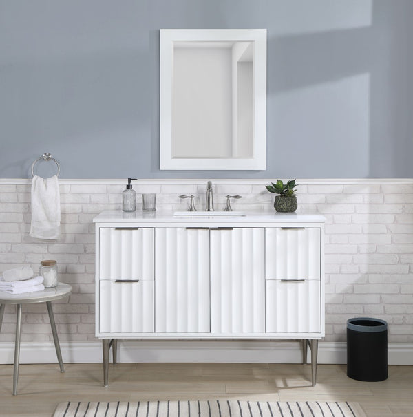 Modernist Quartz / Solid Wood / MDF / Stainless Steel Contemporary White Bathroom Vanity - 48" W x 20" D x 35" H