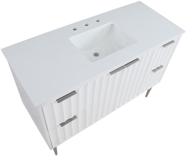 Modernist Quartz / Solid Wood / MDF / Stainless Steel Contemporary White Bathroom Vanity - 48" W x 20" D x 35" H