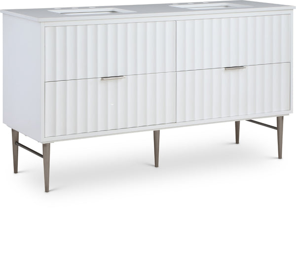 Modernist Quartz / Solid Wood / MDF / Stainless Steel Contemporary White Bathroom Vanity - 60" W x 20" D x 35" H
