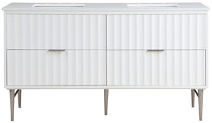Modernist Quartz / Solid Wood / MDF / Stainless Steel Contemporary White Bathroom Vanity - 60" W x 20" D x 35" H
