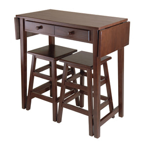 Winsome Wood Mercer 3-Piece Set, Drop Leaf Island & 2 Square Seat Counter Stools, Cappuccino Finish 40338-WINSOMEWOOD