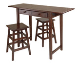 Winsome Wood Mercer 3-Piece Set, Drop Leaf Island & 2 Square Seat Counter Stools, Cappuccino Finish 40338-WINSOMEWOOD