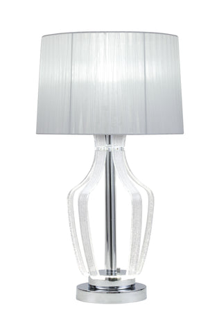 Mathilda Glam Table Lamp Base] Clear Acrylic & Chrome Metal • Shade] White Silk 40343-ACME