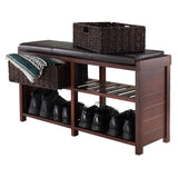 Winsome Wood Colin Storage Bench, Cappuccino, Seat Cushion & 2 Corn Husk Baskets 40438-WINSOMEWOOD