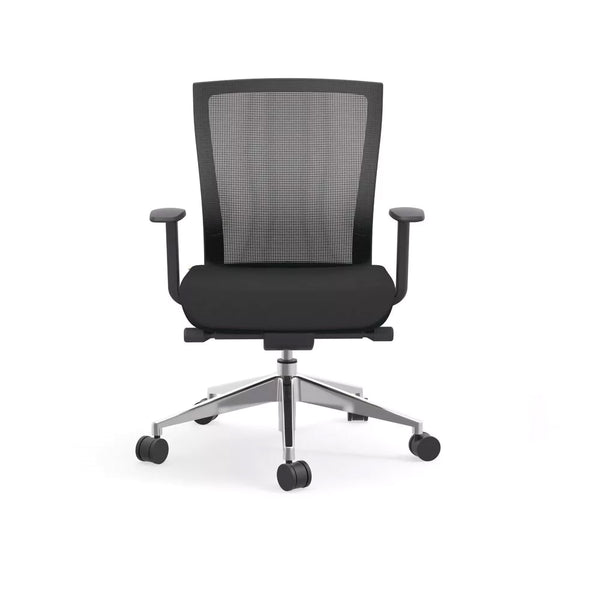 Westin Low Back Office Chair in Black Mesh and Fabric Seat with Polished Aluminum Base