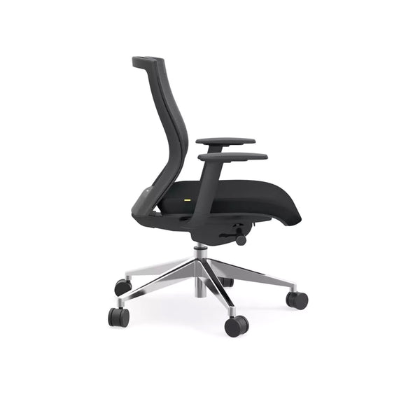 Westin Low Back Office Chair in Black Mesh and Fabric Seat with Polished Aluminum Base