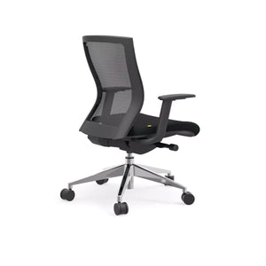 Westin Low Back Office Chair in Black Mesh and Fabric Seat with Polished Aluminum Base