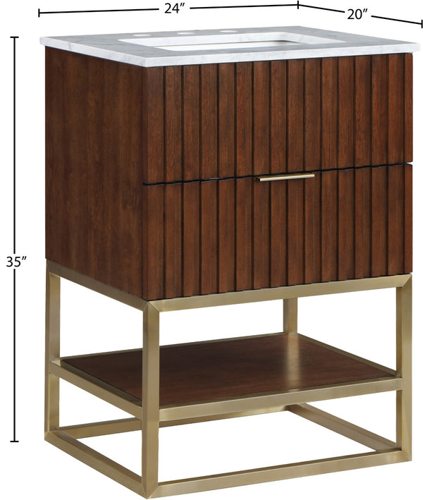 Monad Carrara Marble / Birch Veneer / MDF / Stainless Steel / Ceramic Contemporary Walnut Bathroom Vanity - 24" W x 20" D x 34.5" H