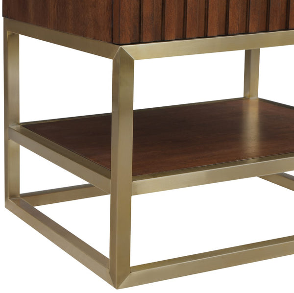 Monad Carrara Marble / Birch Veneer / MDF / Stainless Steel / Ceramic Contemporary Walnut Bathroom Vanity - 24" W x 20" D x 34.5" H