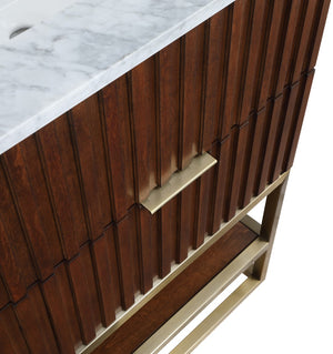 Monad Carrara Marble / Birch Veneer / MDF / Stainless Steel / Ceramic Contemporary Walnut Bathroom Vanity - 24" W x 20" D x 34.5" H